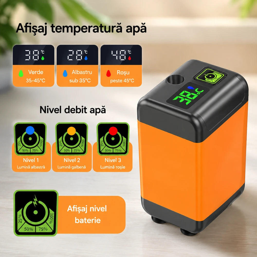 Dus Portabil Electric cu Display LCD si Temperatura Apa, Acumulator 110 Minute