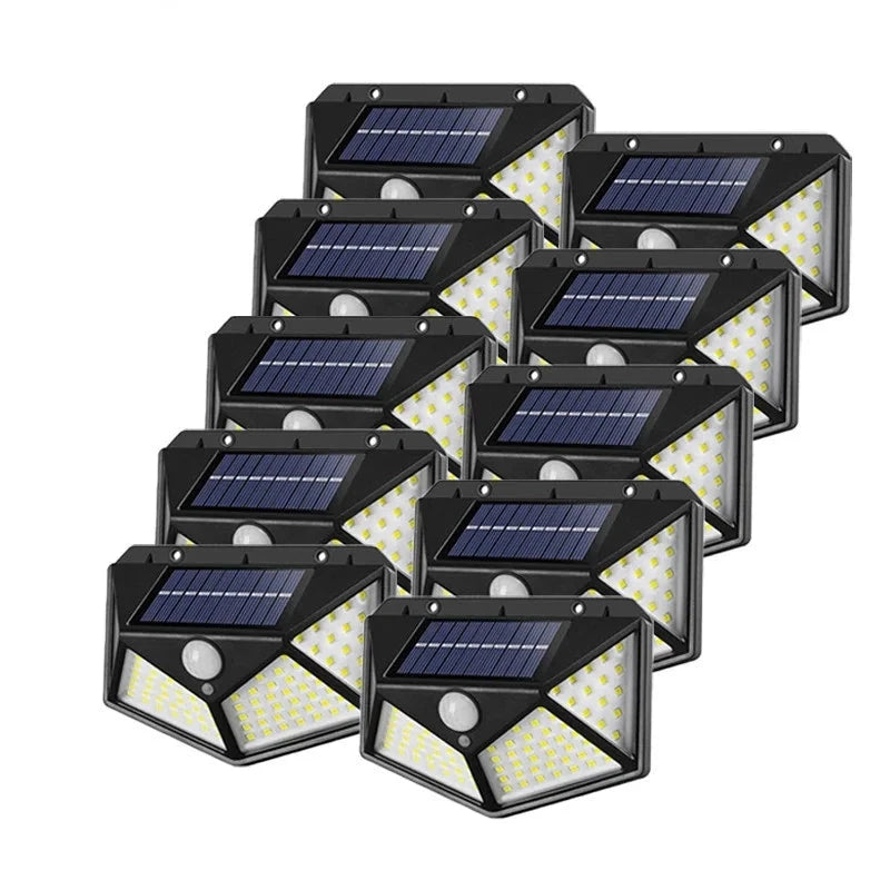 Set 10 Lampi Solare 100 LED – Senzor Miscare, 3 Moduri, Iluminare Exterior Puternica