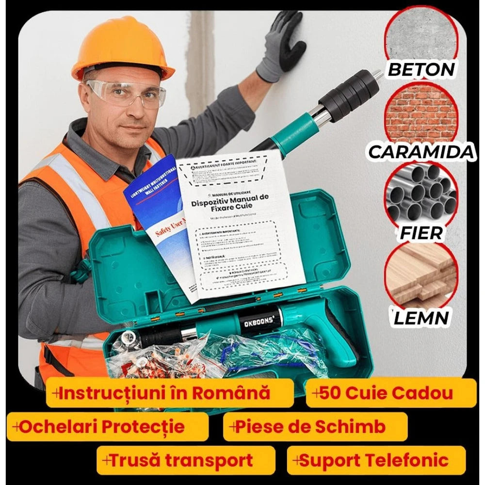 Pistol Automat Pentru Batut Cuie în Orice Material + 200 Cuie CADOU