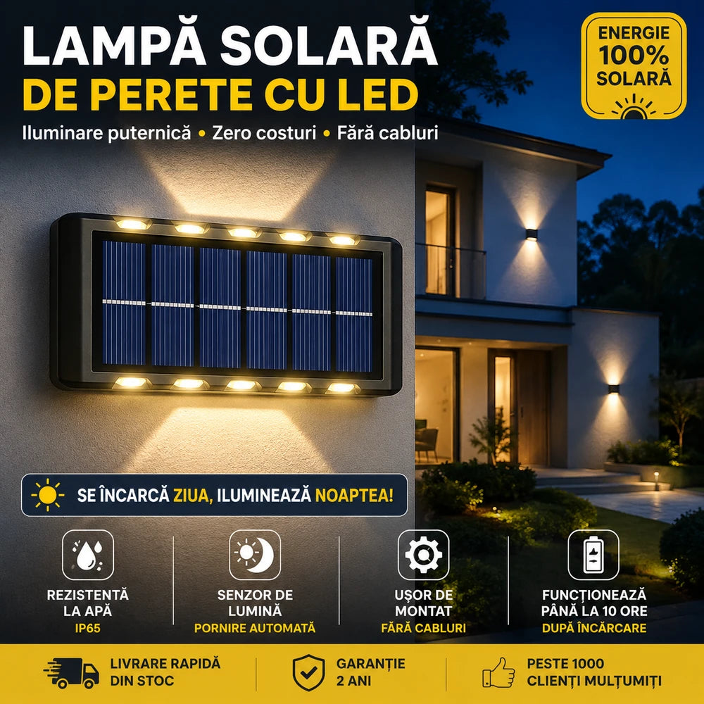 Set 6 Lămpi Solare LED pentru Perete – Pachet Promoțional 10 LED-uri | IP65