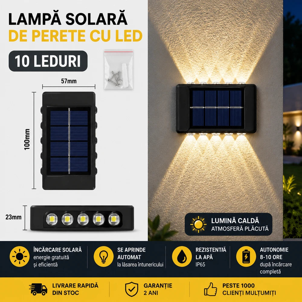 Set 6 Lămpi Solare LED pentru Perete – Pachet Promoțional 10 LED-uri | IP65