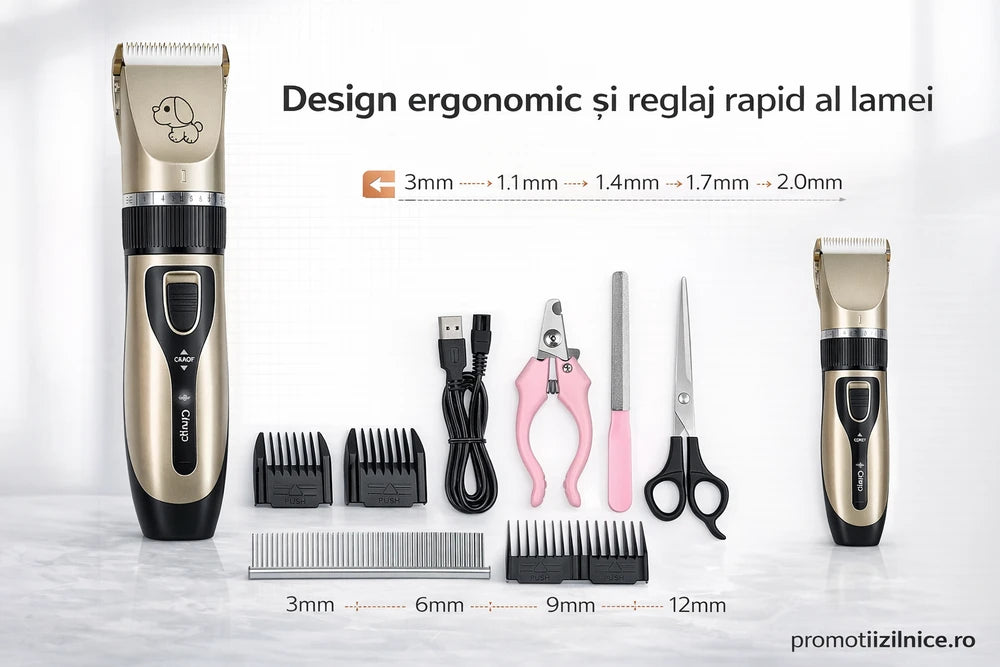 Set Profesional de Tuns și Îngrijire pentru Animale cu 4 Accesorii