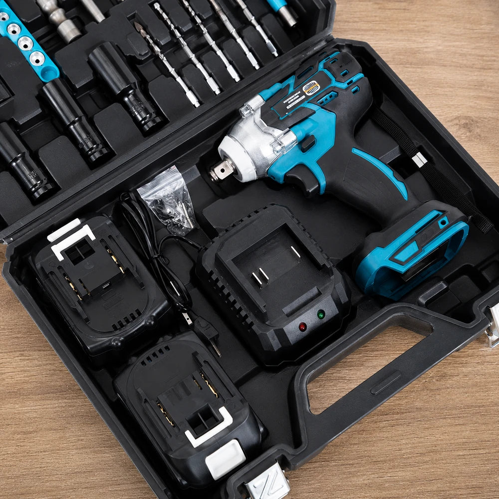 Trusa Masina de Impact si Insurubat 550Nm cu 2 Acumulatori 48V 5Ah, Motor Brushless, 43 Accesorii si Valiza Transport