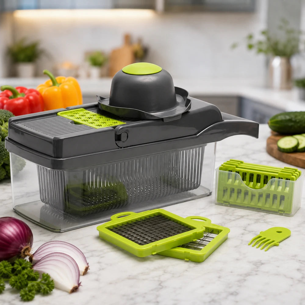Razatoare Multifunctionala 15 Piese cu Lame Inox + Aparat de Vidat si Sigilat 90W