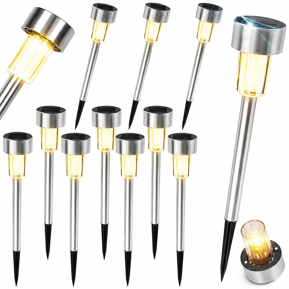 Set 12 Lămpi Solare Inox Pentru Grădină