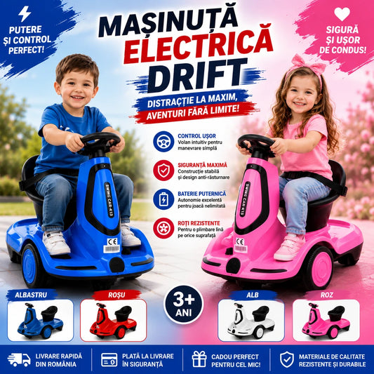 Mașinuță Electrică Drift pentru Copii cu Pedală de Accelerație și Telecomandă