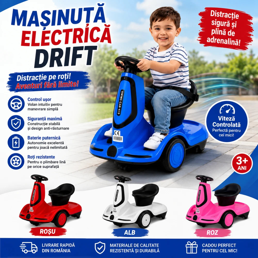 Mașinuță Electrică Drift pentru Copii cu Pedală de Accelerație și Telecomandă