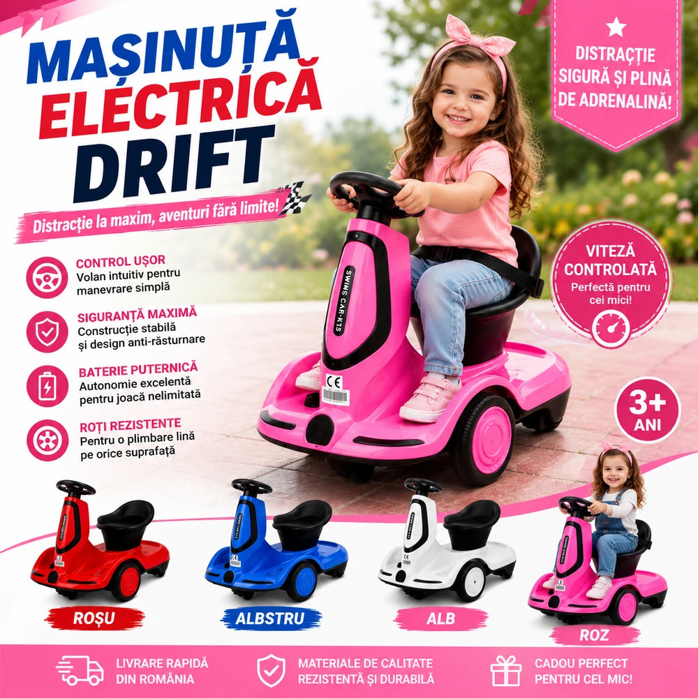Mașinuță Electrică Drift pentru Copii cu Pedală de Accelerație și Telecomandă