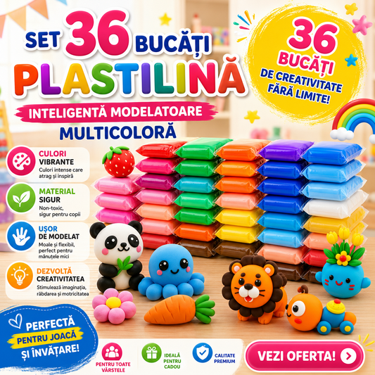 Set 36 Bucati Plastelină Inteligentă Tip Spumă, Multicoloră, Ușor de Modelat