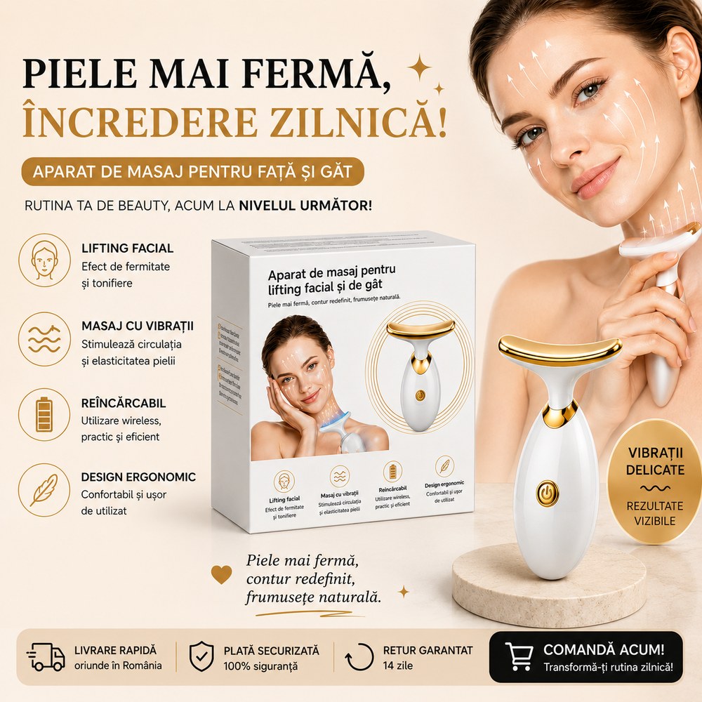 Aparat Masaj Facial și Gât cu Vibrații – Lifting, Tonifiere și Îngrijire